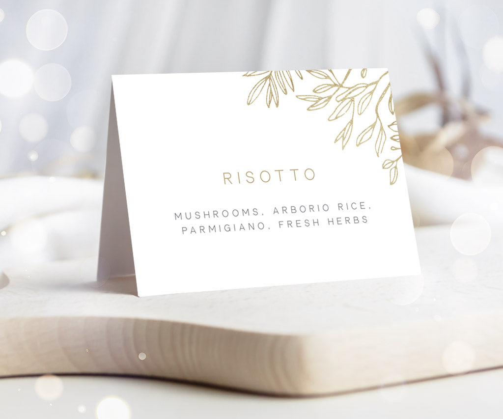 Modern minimalist folded food card.