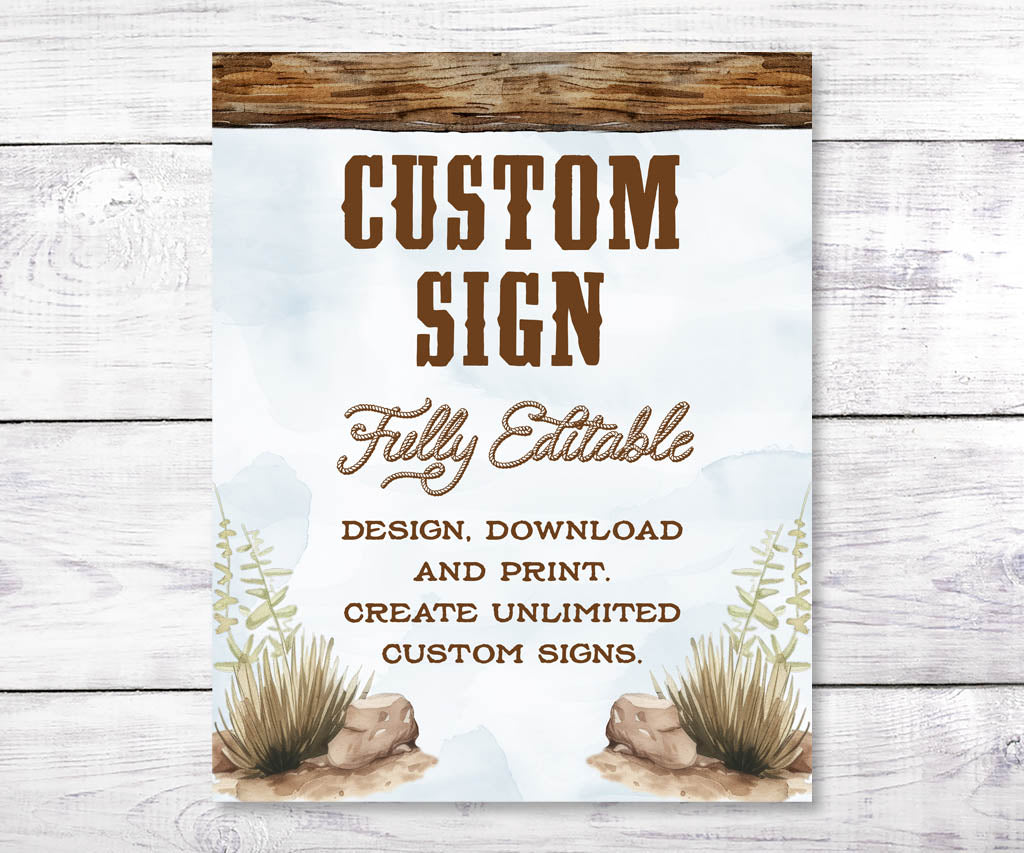 Blue and brown cowboy first rodeo birthday 8x10 portrait custom sign with western fonts.