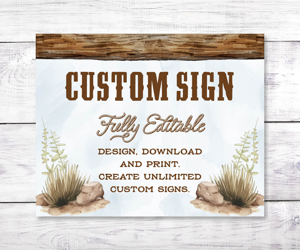 Blue and brown western style 10x8 custom sign for a first rodeo cowboy birthday.