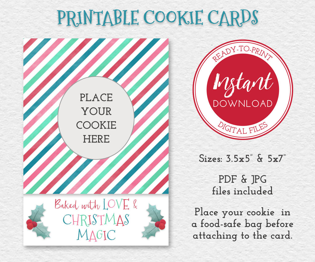 Baked with love and Christmas magic digital instant download cookie cards.