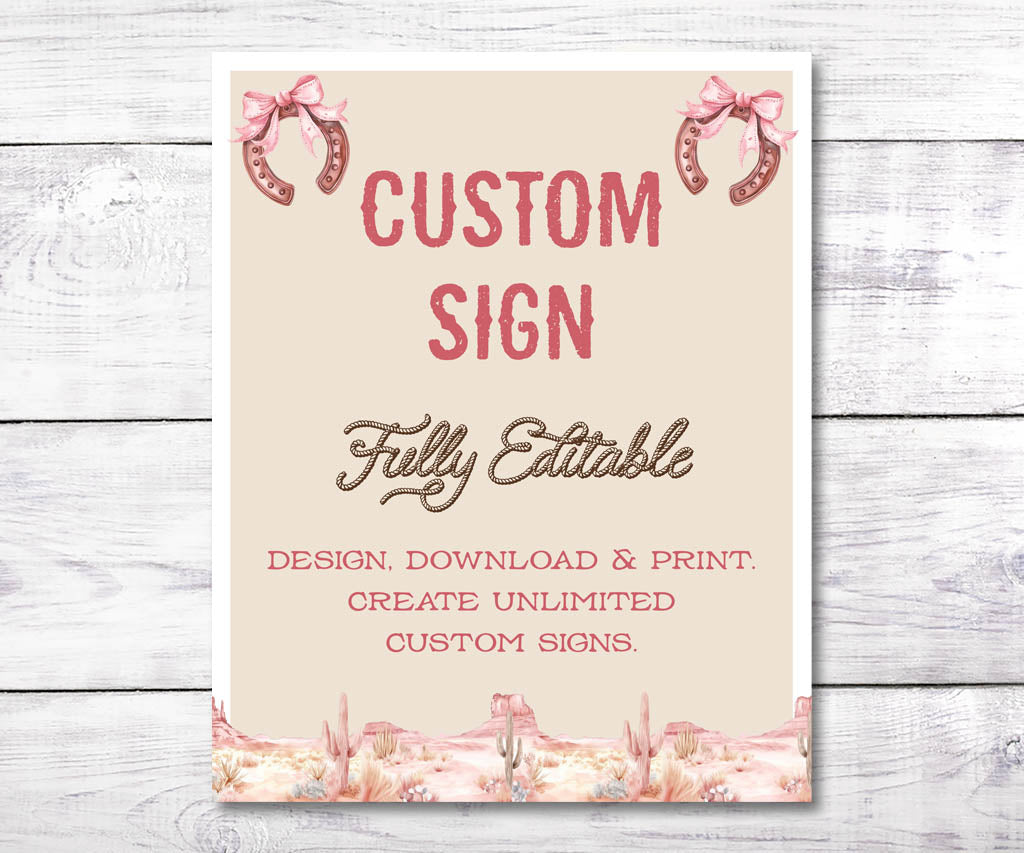 Cowgirl western birthday custom sign in pink and brown, portrait orientation, 8x10.