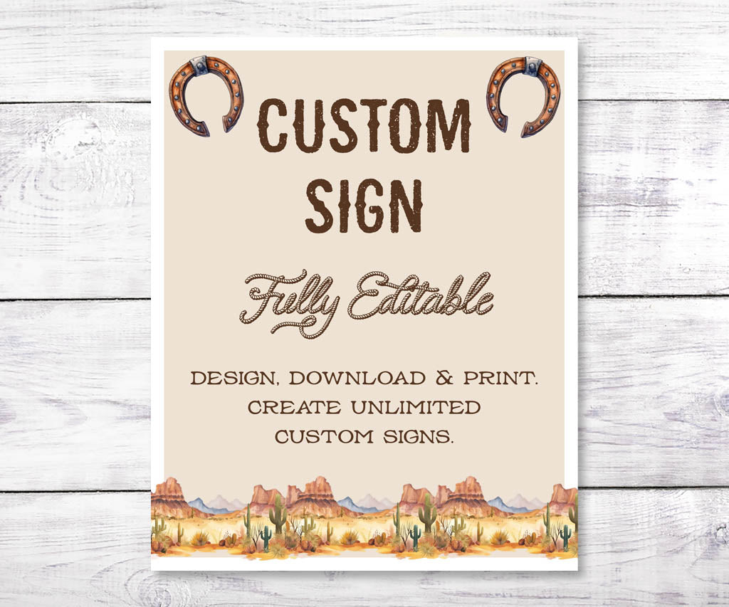 Western cowboy birthday custom 8 x 10 custom sign template.