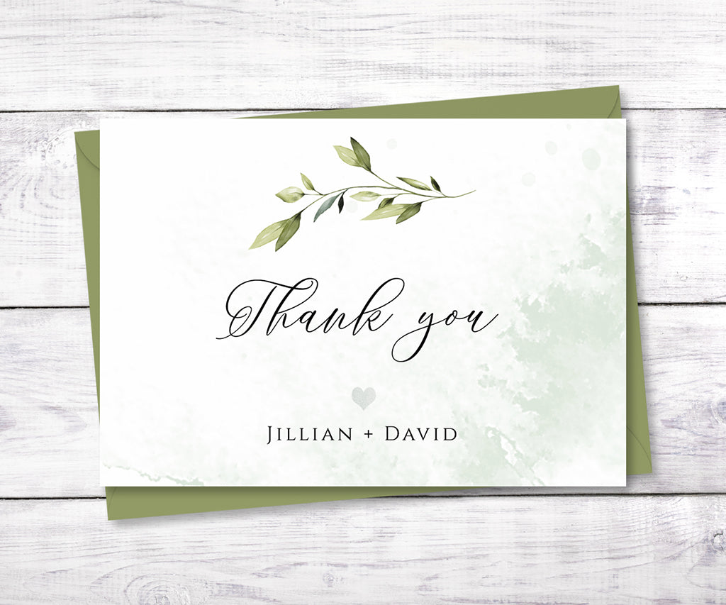 Greenery wedding thank you card.