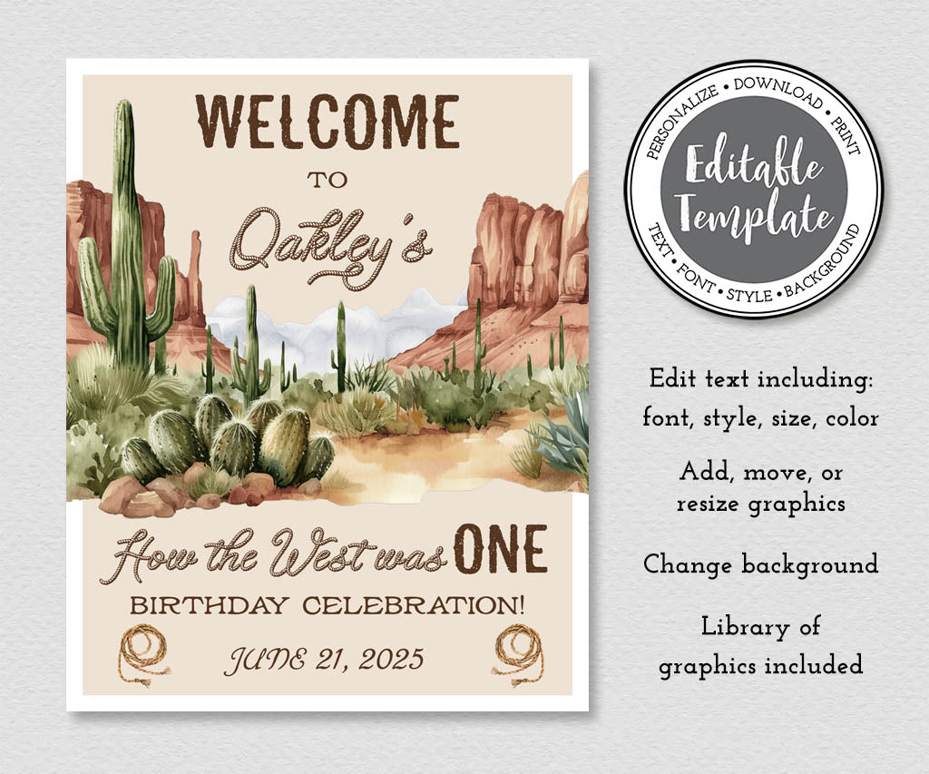 How the west was ONE cowboy birthday welcome sign template.