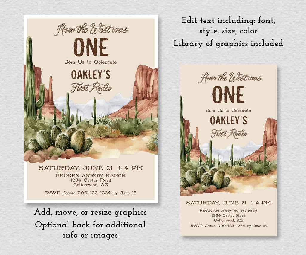 How the west was ONE first rodeo birthday invitation and evite templates.