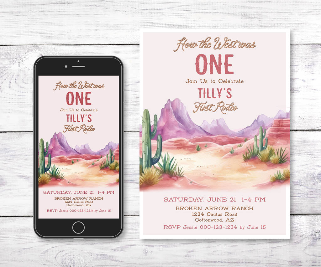 How the west was ONE girl's first rodeo birthday invitation and smart phone evite.