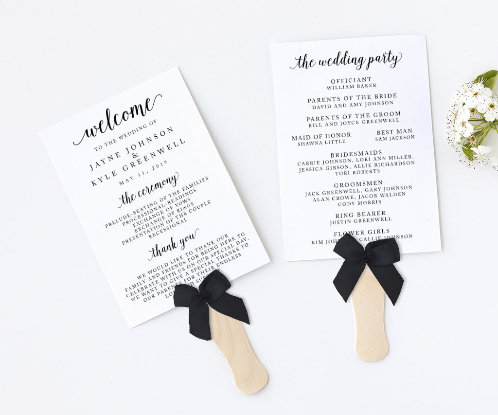Minimalist wedding program fan 5 x 7".