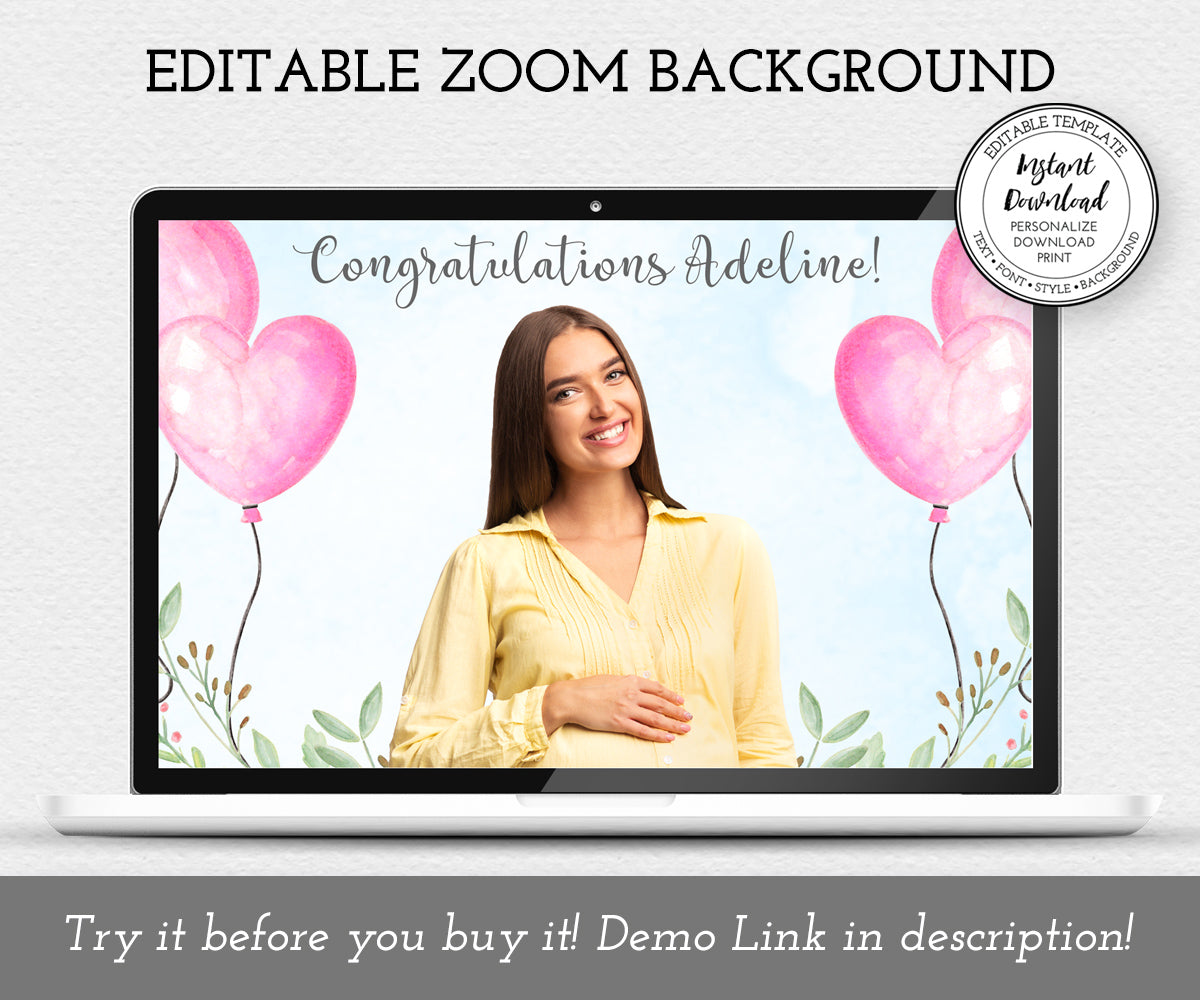 Baby Elephant Virtual Shower Zoom Background, Editable text template