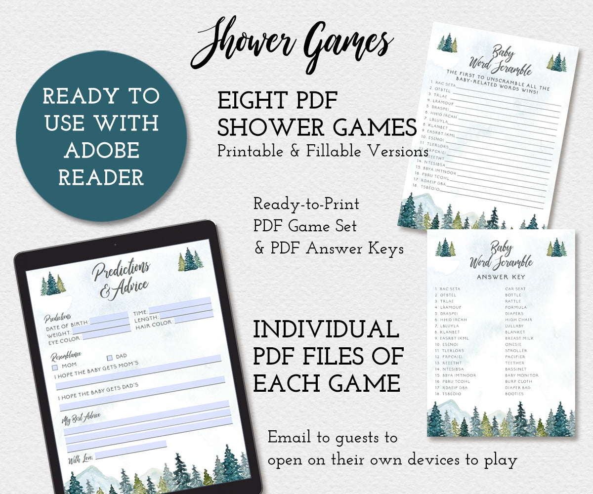 Adventure Mountains & Trees, Baby Shower games
