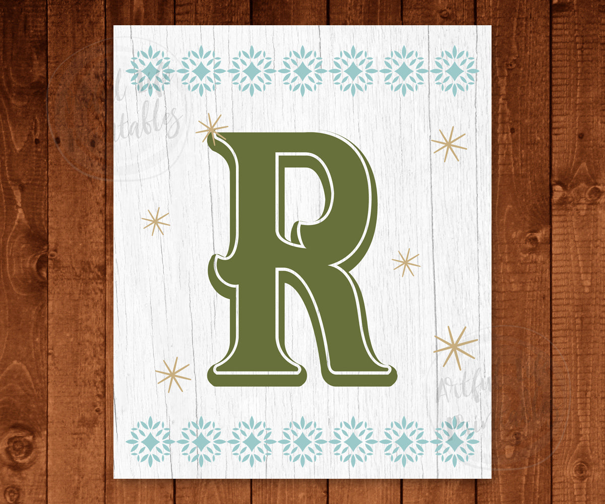 Christmas Printable Banner, Letter R Christmas Pennant.