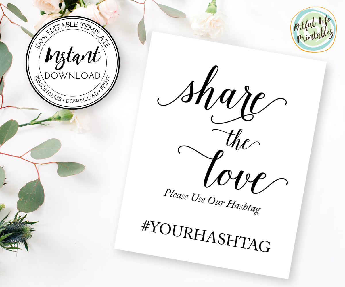 share the love wedding hashtag sign template
