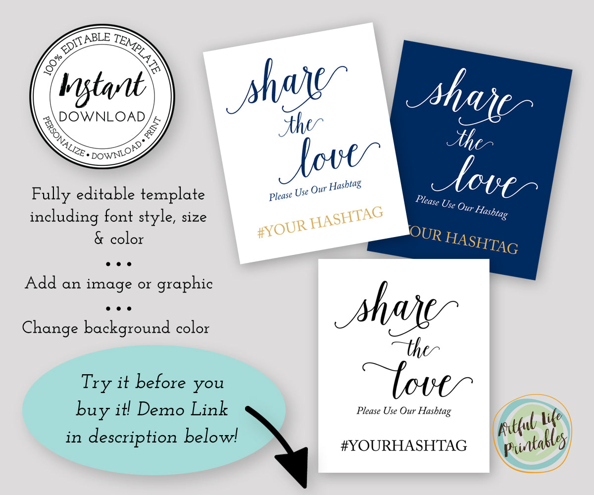 share the love wedding hashtag sign template
