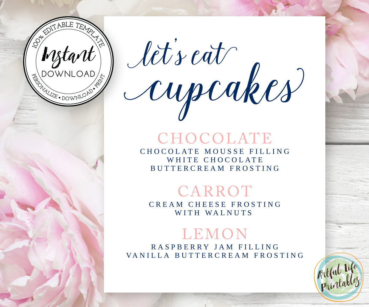 lets eat cupcakes, cupcake flavor sign template