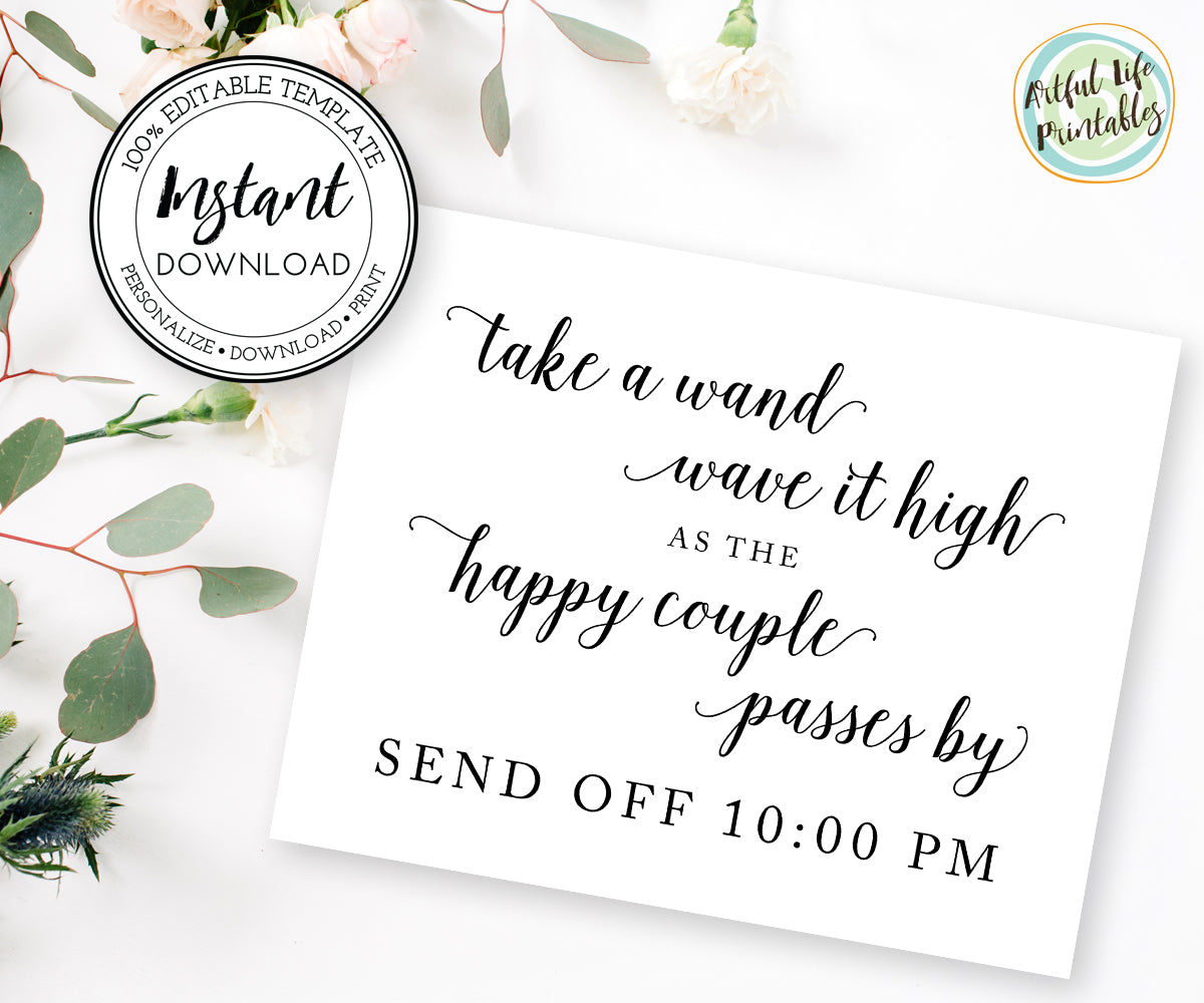 ribbon wands couples send off, wedding wands sign template