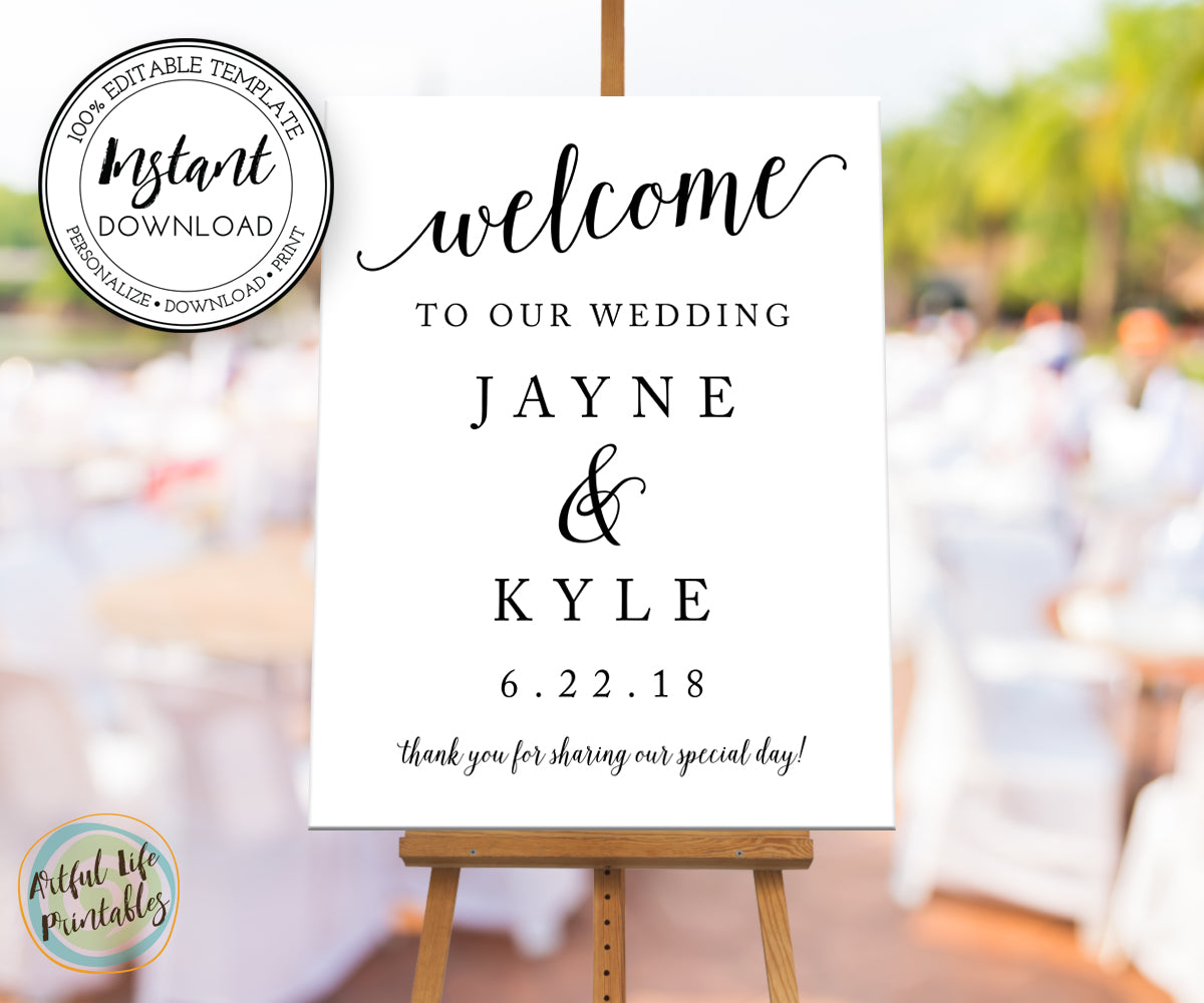 Wedding Welcome Sign Editable Template