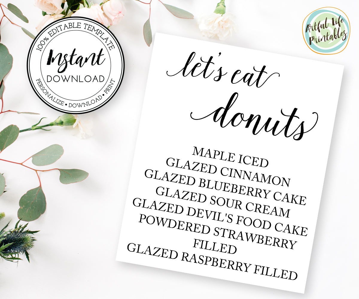 editable donut flavor sign, donut bar sign template