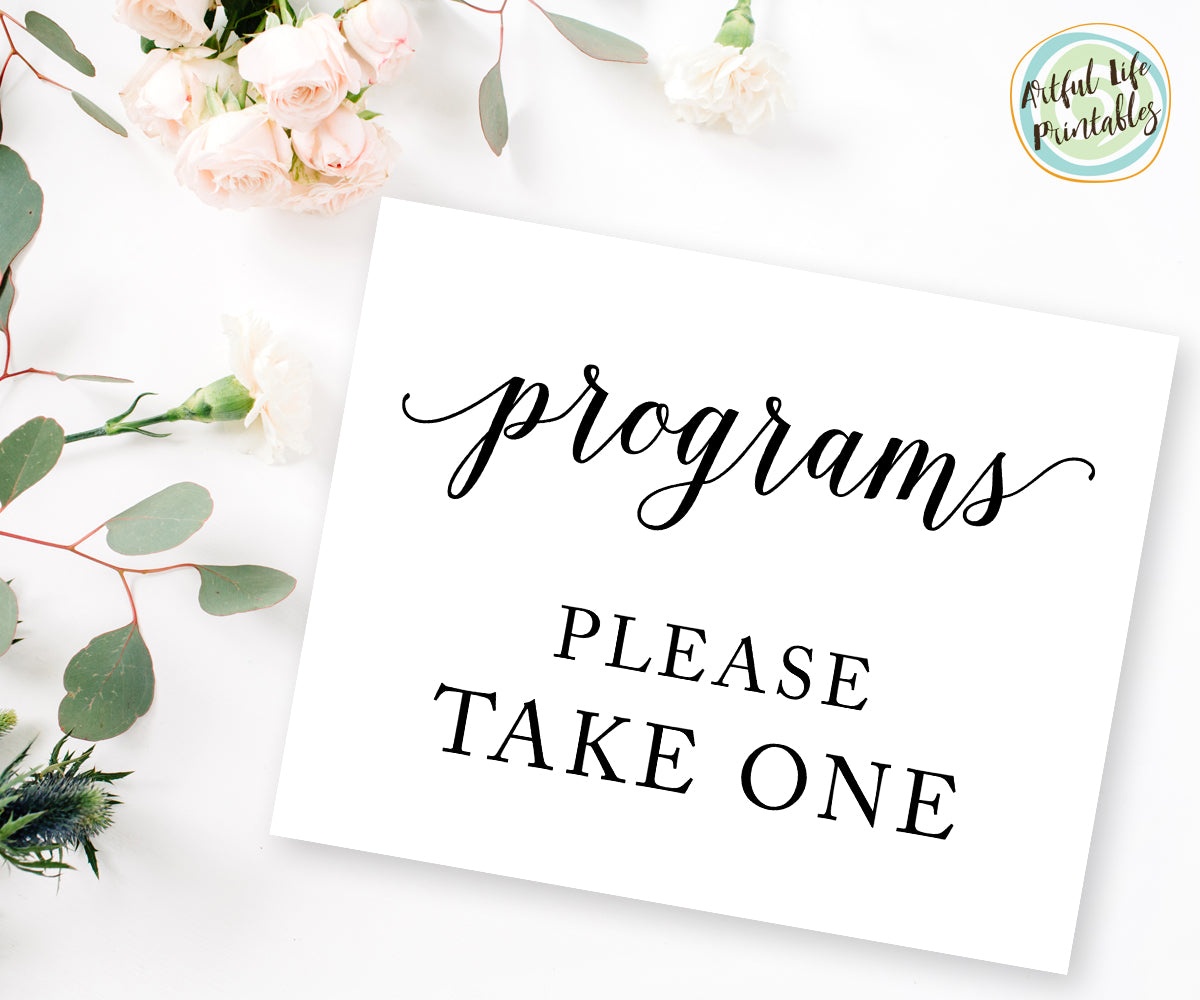 Programs Please take one wedding program sign printable