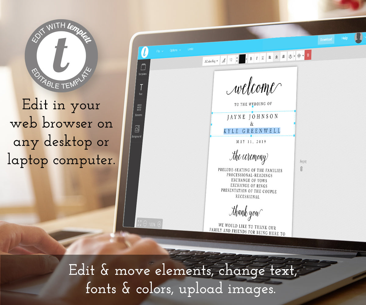 Editable Wedding Program 5 x 7 template