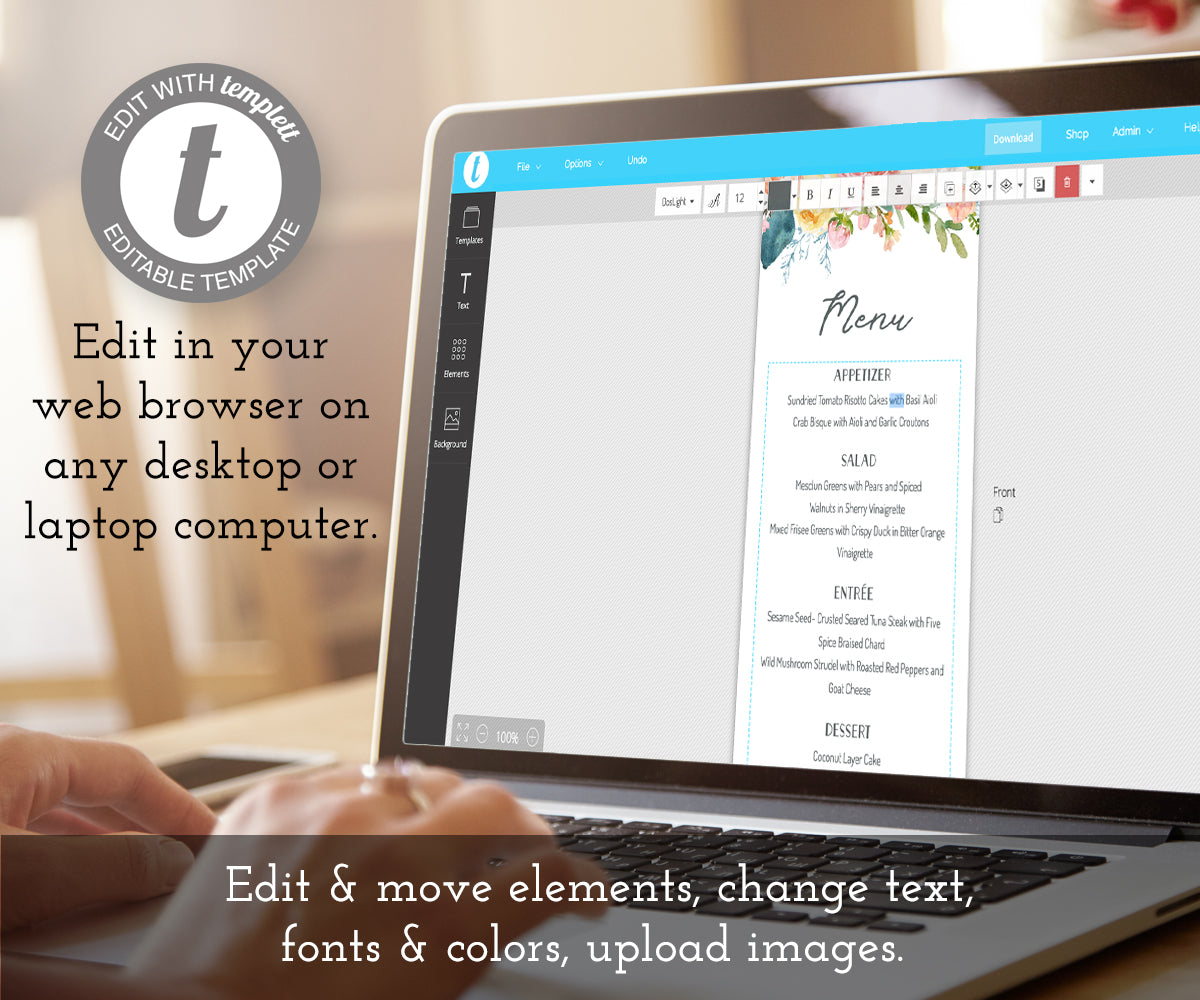Floral Wedding Menu Editable Template editing online