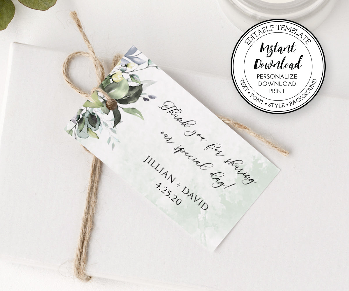 3.5 x 2 inch horizontal greenery wedding or shower favor tag