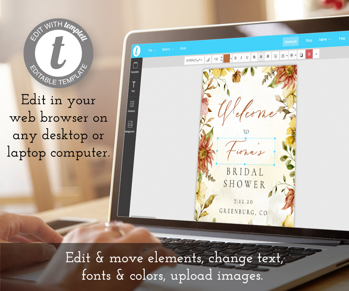Edit online at templett.com Fall Floral Welcome Sign template