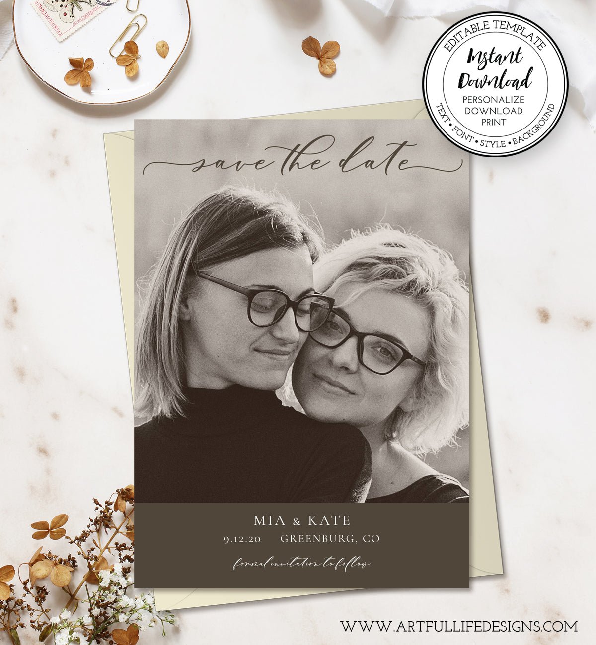 Rustic Photo Save the Date card