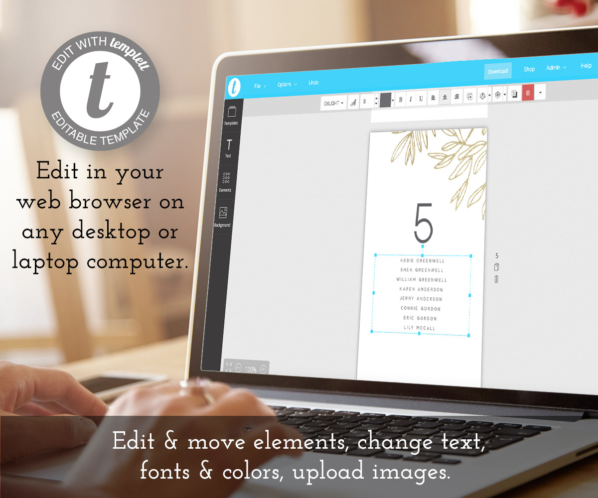 Edit online at templett.com, modern minimalist wedding seating card