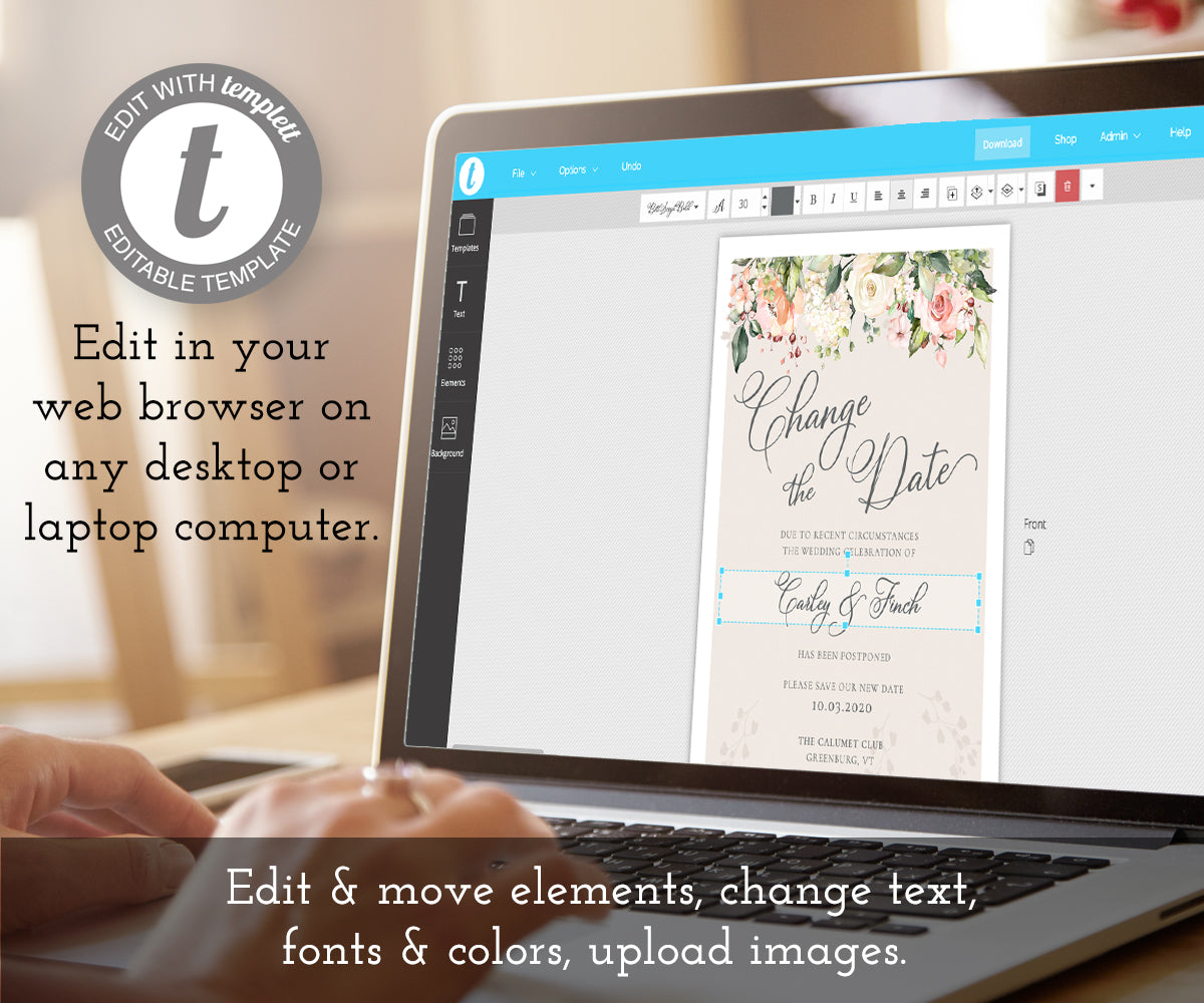 edit online, pink and white floral change the date card template