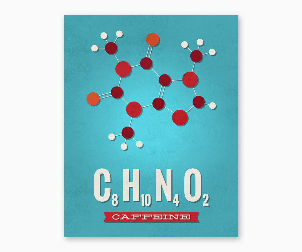 Caffeine molecule kitchen wall art in blue.