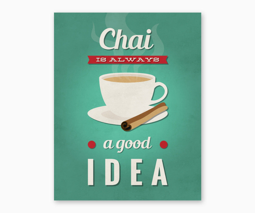 Chai Is always a good idea retro kitchen wall art printable with green background.