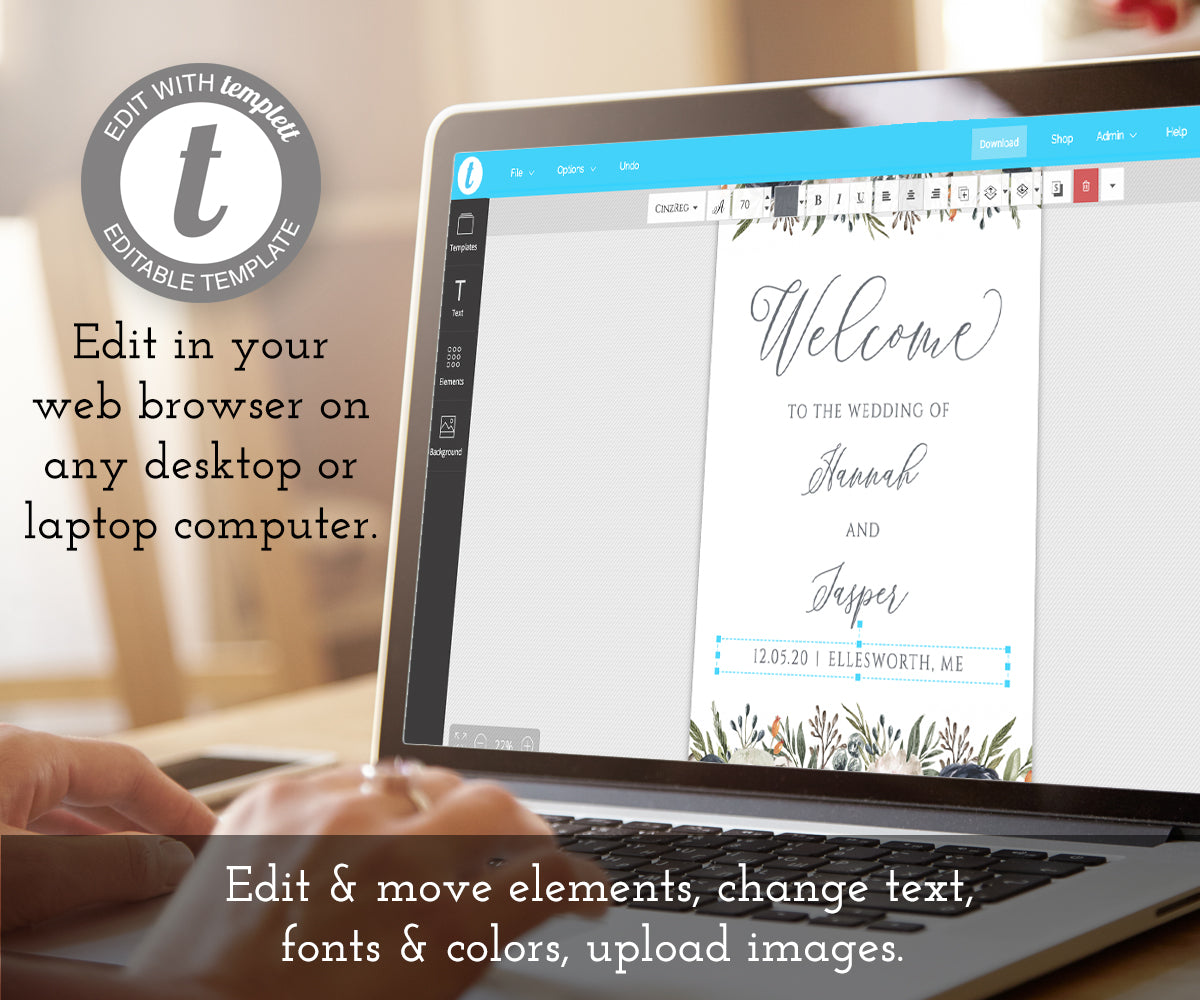 edit online a wedding welcome sign template with navy and white flowers
