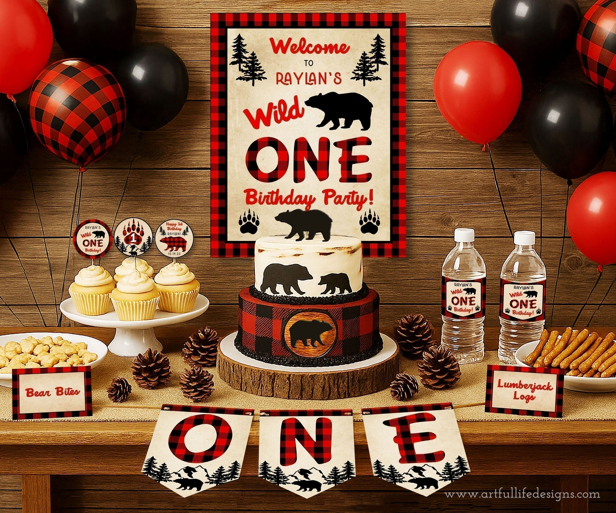 Buffalo plaid wild one birthday party templates and printables from Artful Life Designs.