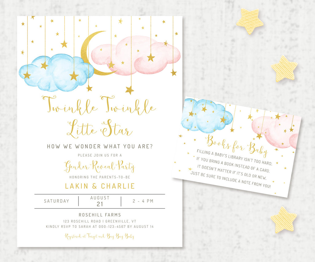Twinkle Twinkle Little Star Gender Reveal Invitations and Printables