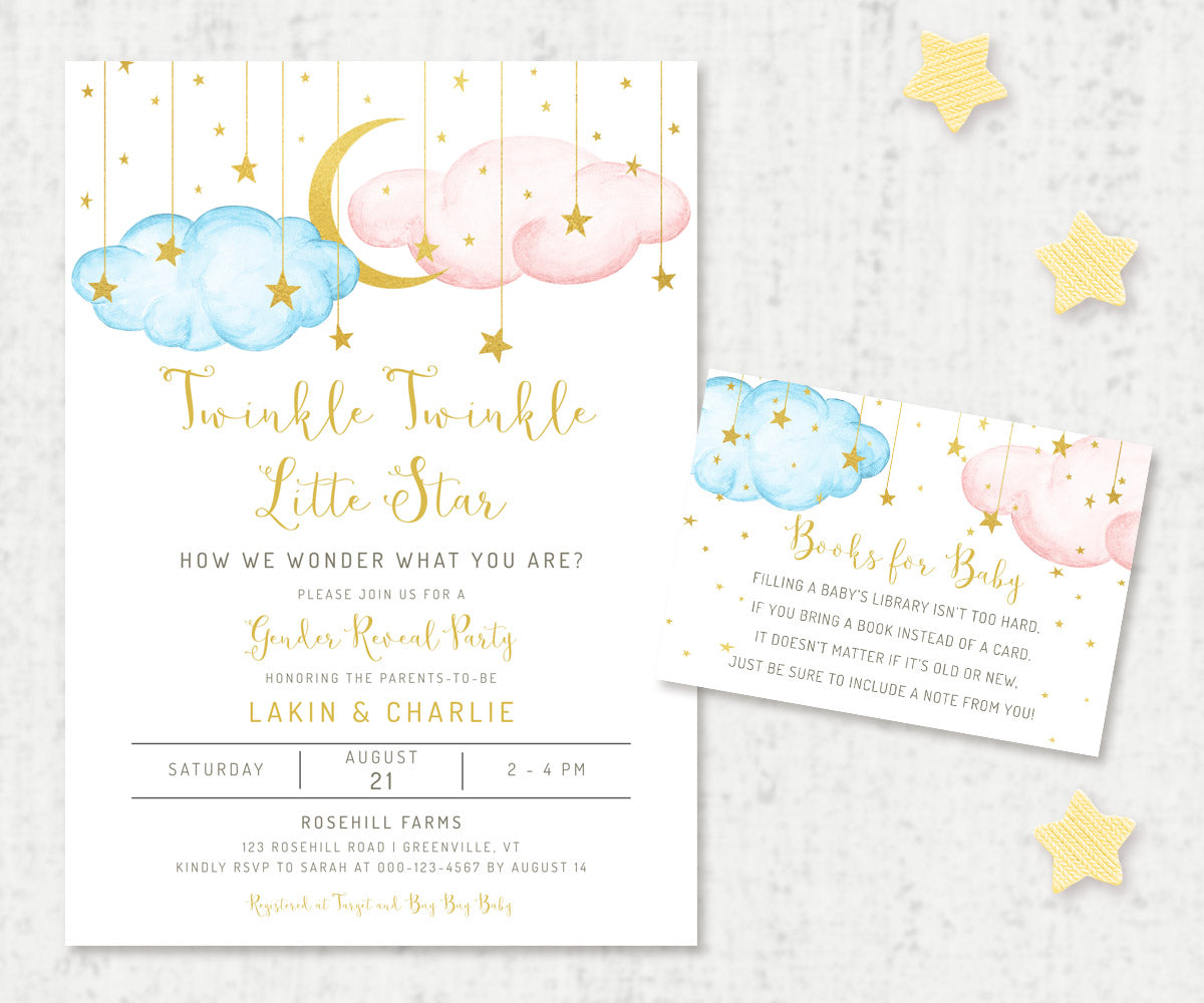 Twinkle Twinkle Little Star Gender Reveal Invitations and Printables