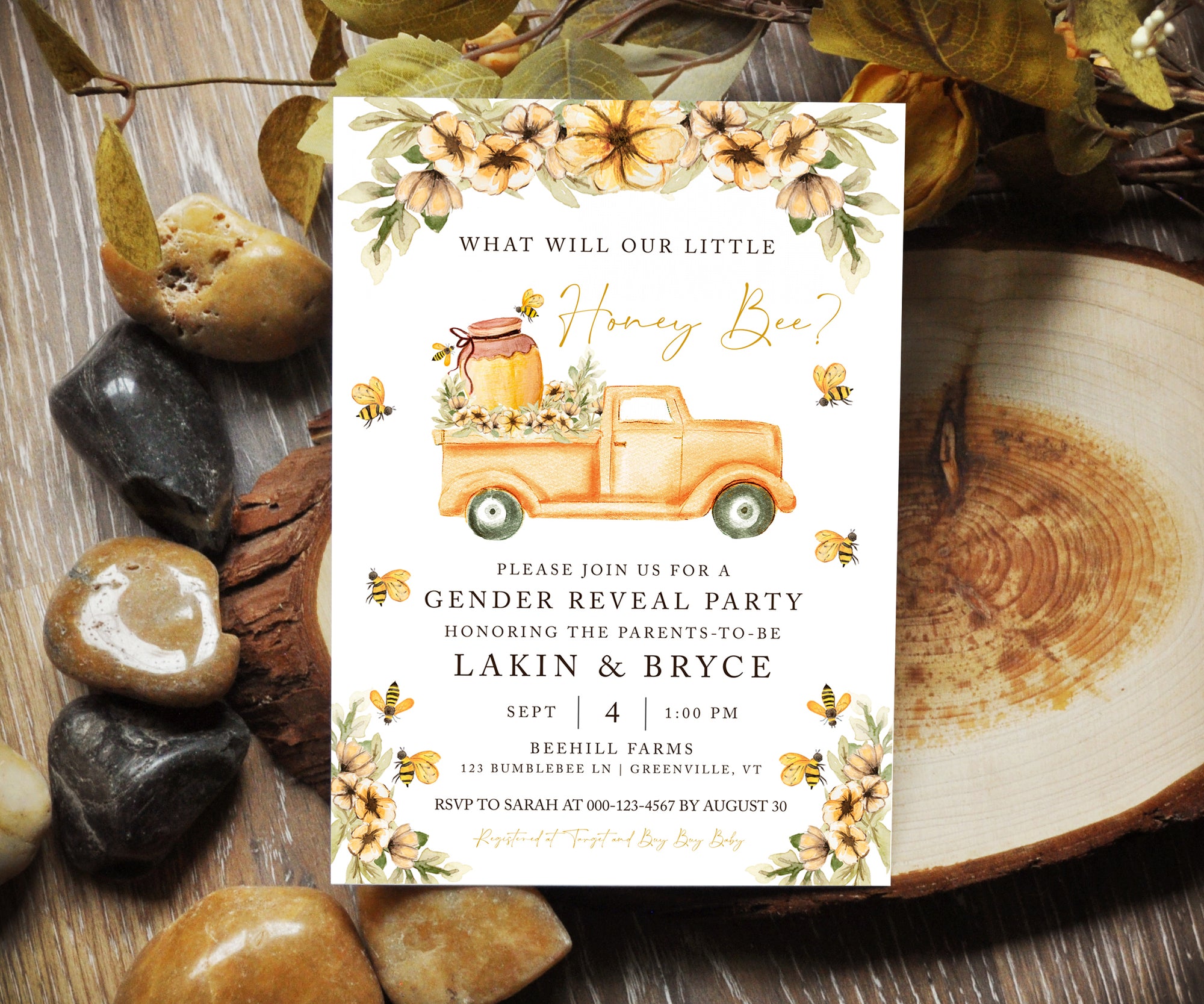 Bee Gender Reveal Invitations and Printables