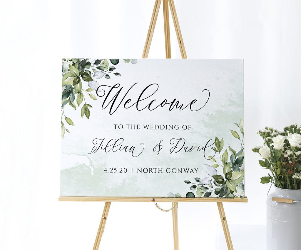Greenery wedding welcome sign from Artful Life Designs.