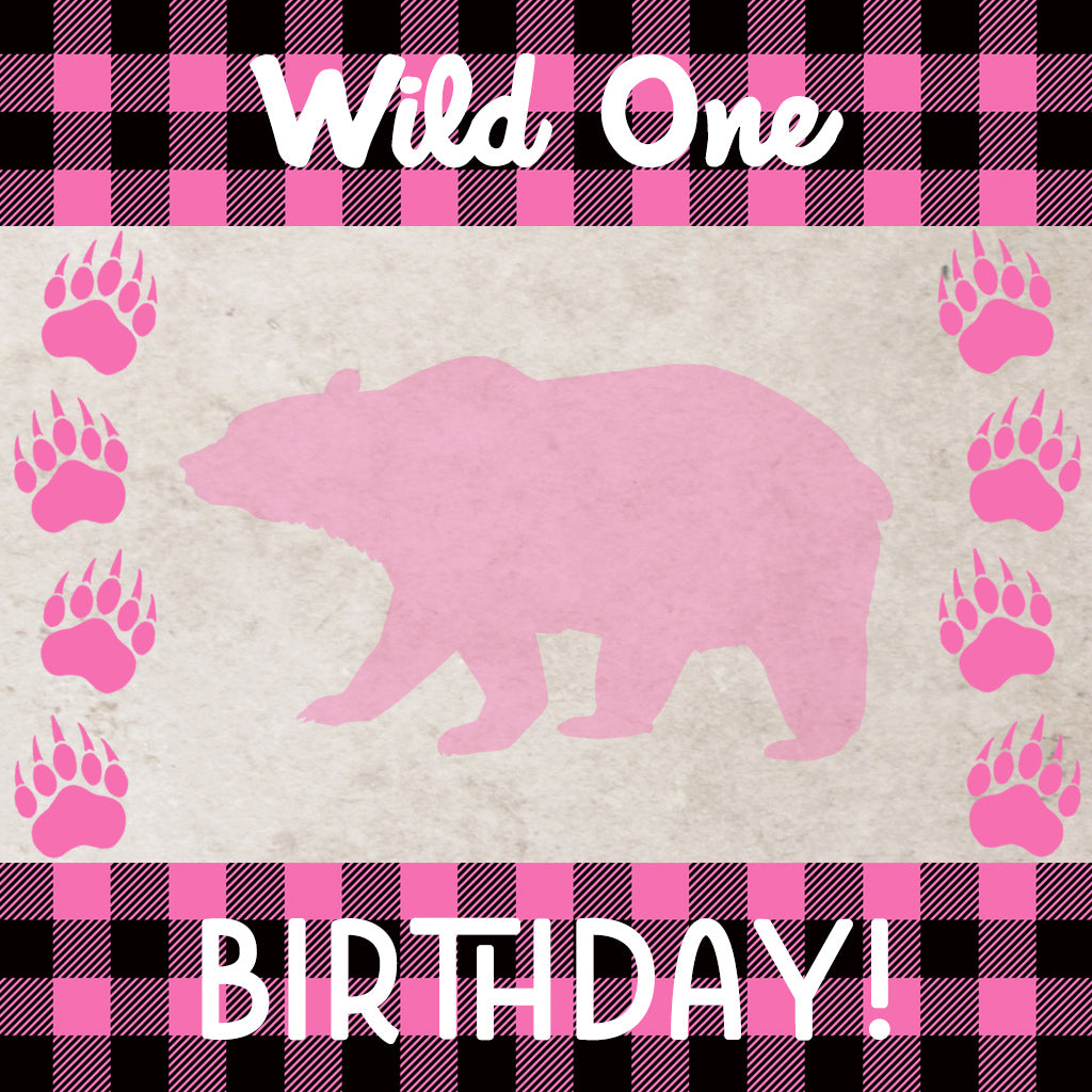 Pink and black buffalo plaid wild one birthday party collection.