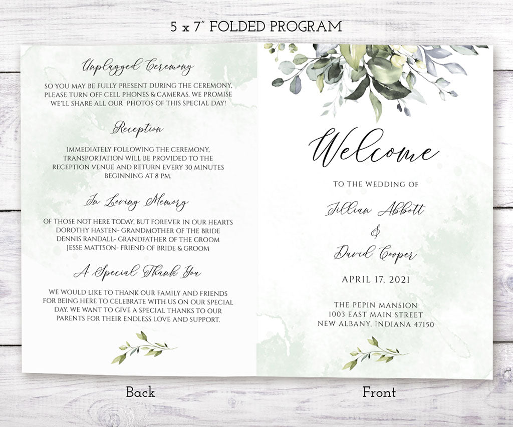Half Page Wedding Program Examples