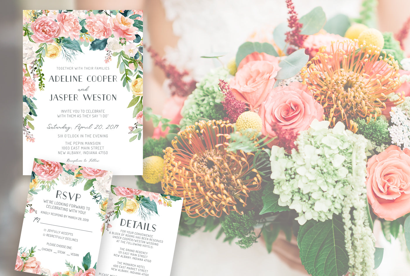 Digital Wedding Stationery, Signs and Extras, editable wedding stationery templates and wedding flowers