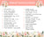 List of items included in a baby in bloom baby shower package with floral decorations on a pink background.