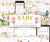 Collage of floral baby shower printables with “Baby in Bloom Mega Shower Bundle” text in the center. Includes invite, evite, tags, signs, games, in blush, peach, and ivory floral watercolor.