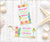 Beach and surf birthday party favor tags in pink and yellow with tropical flowers, beach and surf board.