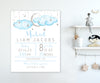 birth stats nursery wall art sign with blue clouds, silver moon and stars with baby's birth details