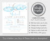 birth stats editable template with blue clouds, silver moon and stars with baby's birth details