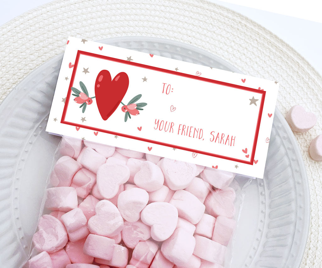 Boho hearts valentine treat bag topper.