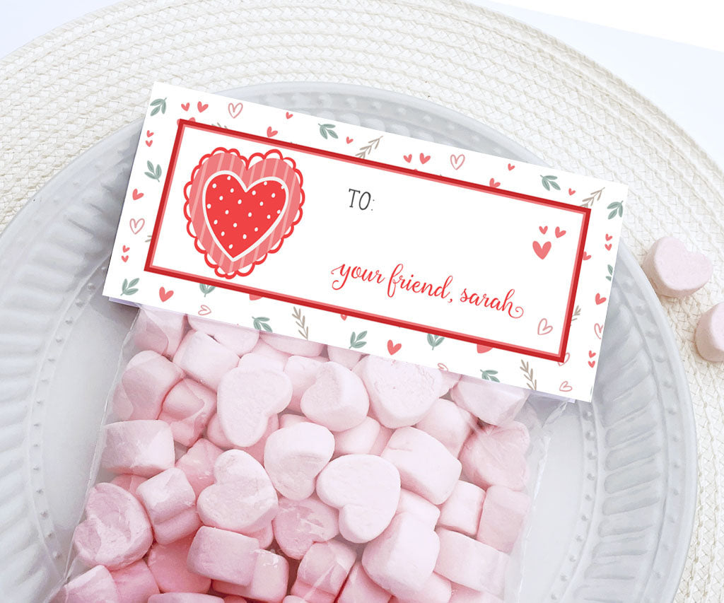 Boho hearts Valentine treat bag topper.