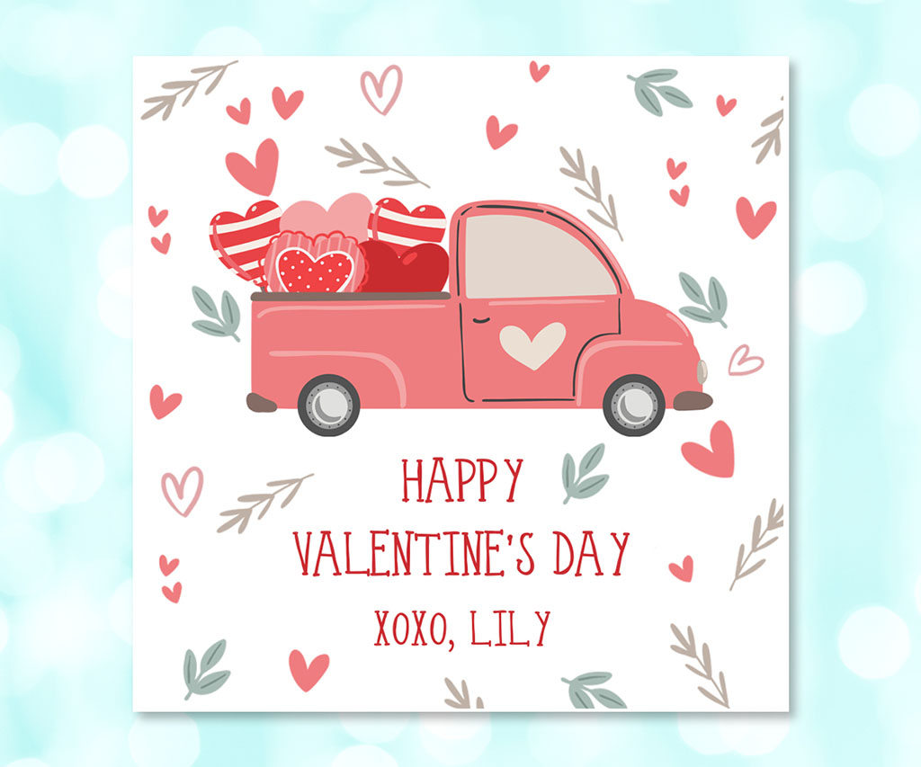 Boho Valentine truck square gift tag.