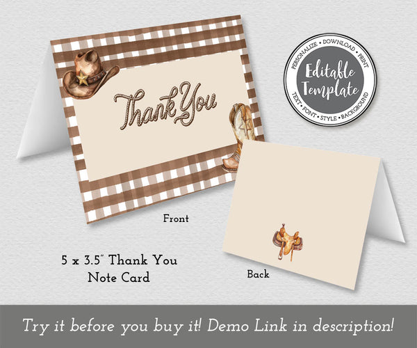 Western Cowboy Thank You Cards - 24 Foldover Cards With Envelopes For Kids & Adults