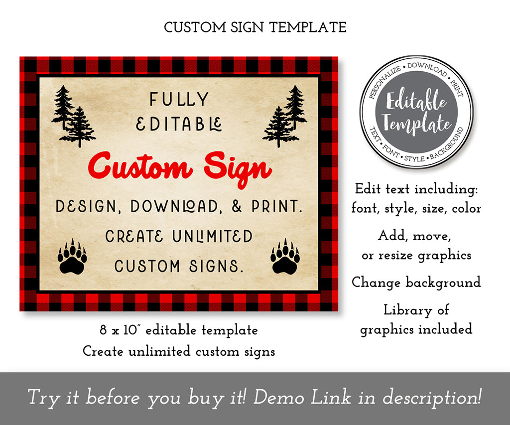 Buffalo plaid 10 x 8 inch landscape custom sign editable template.
