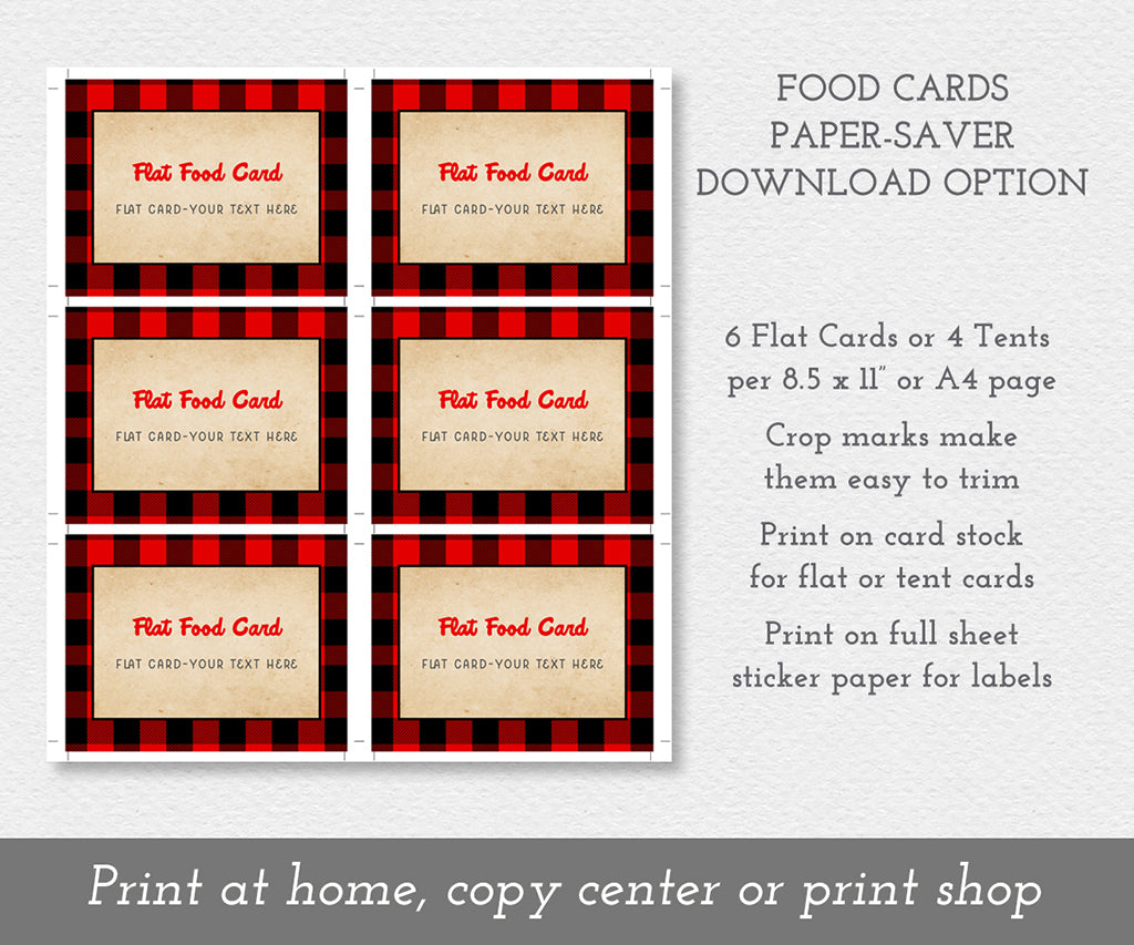 red buffalo plaid food tent card paper saving download option